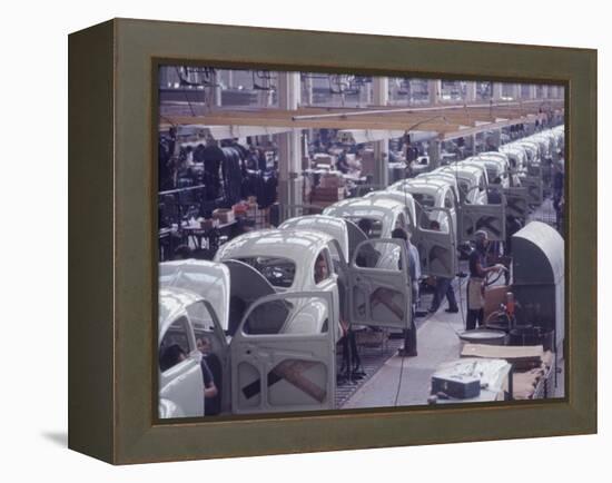 White Volkswagens Coming Down Assembly Line in Brazilian Factory-Paul Schutzer-Framed Premier Image Canvas