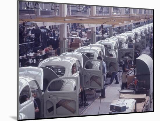 White Volkswagens Coming Down Assembly Line in Brazilian Factory-Paul Schutzer-Mounted Photographic Print
