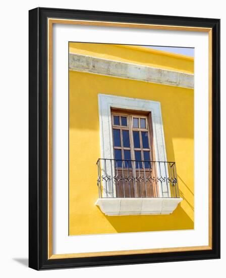 White window of yellow house, Oaxaca, Mexico, North America-Melissa Kuhnell-Framed Photographic Print