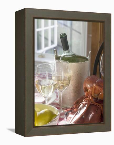 White Wine Bottle in Ice Bucket, Wine Glasses, Lobster, Lemon-null-Framed Premier Image Canvas