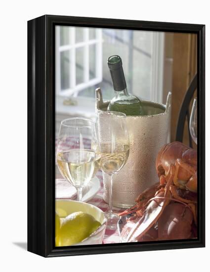 White Wine Bottle in Ice Bucket, Wine Glasses, Lobster, Lemon-null-Framed Premier Image Canvas