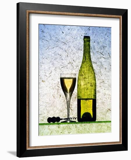 White Wine Glass, Half-Full White Wine Bottle and Corkscrew-Peter Howard Smith-Framed Photographic Print