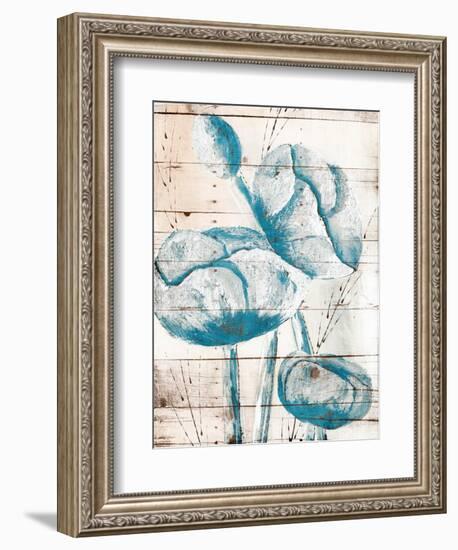 White Wood Blue Florals Mate-Jace Grey-Framed Art Print