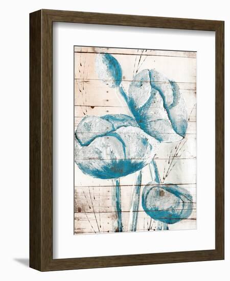 White Wood Blue Florals Mate-Jace Grey-Framed Art Print