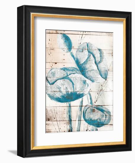 White Wood Blue Florals Mate-Jace Grey-Framed Art Print