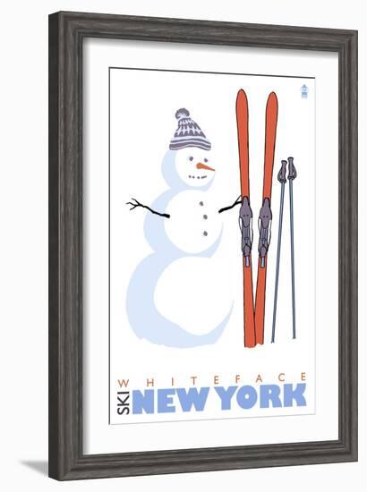 Whiteface, New York, Snowman with Skis-Lantern Press-Framed Art Print