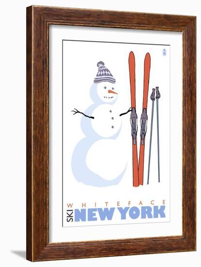 Whiteface, New York, Snowman with Skis-Lantern Press-Framed Art Print