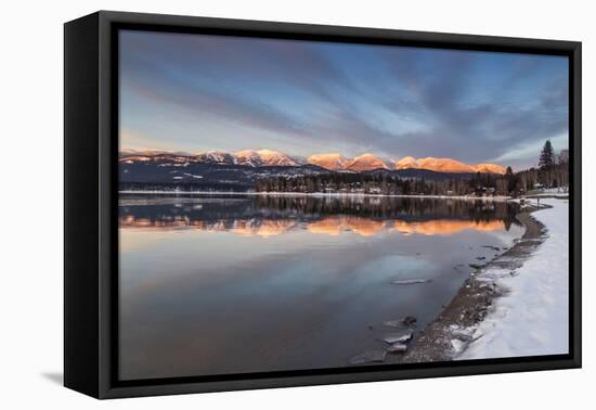 Whitefish Lake Reflecting Big Mountain in Winter Sunset, Montana, USA-Chuck Haney-Framed Premier Image Canvas