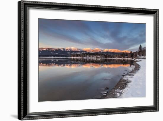 Whitefish Lake Reflecting Big Mountain in Winter Sunset, Montana, USA-Chuck Haney-Framed Photographic Print