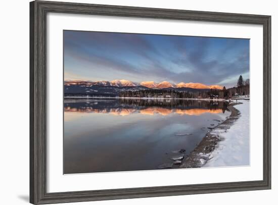 Whitefish Lake Reflecting Big Mountain in Winter Sunset, Montana, USA-Chuck Haney-Framed Photographic Print