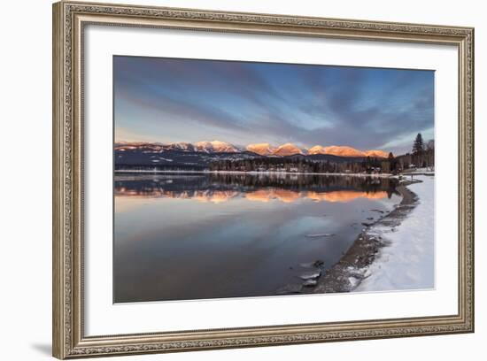 Whitefish Lake Reflecting Big Mountain in Winter Sunset, Montana, USA-Chuck Haney-Framed Photographic Print