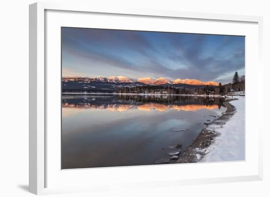 Whitefish Lake Reflecting Big Mountain in Winter Sunset, Montana, USA-Chuck Haney-Framed Photographic Print