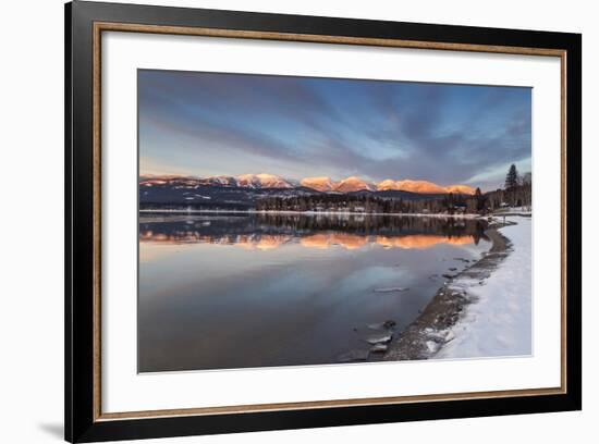 Whitefish Lake Reflecting Big Mountain in Winter Sunset, Montana, USA-Chuck Haney-Framed Photographic Print