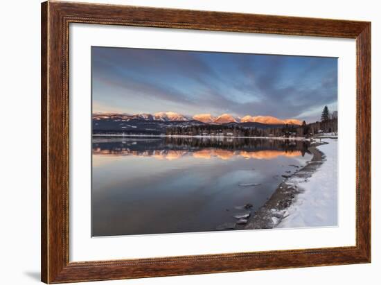 Whitefish Lake Reflecting Big Mountain in Winter Sunset, Montana, USA-Chuck Haney-Framed Photographic Print