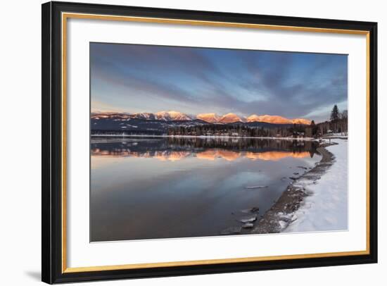 Whitefish Lake Reflecting Big Mountain in Winter Sunset, Montana, USA-Chuck Haney-Framed Photographic Print