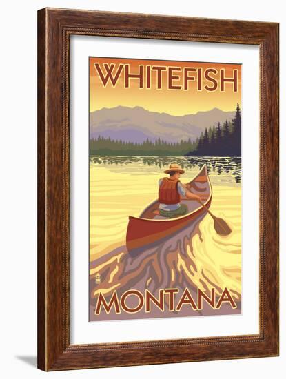 Whitefish, Montana - Canoe Scene-Lantern Press-Framed Art Print