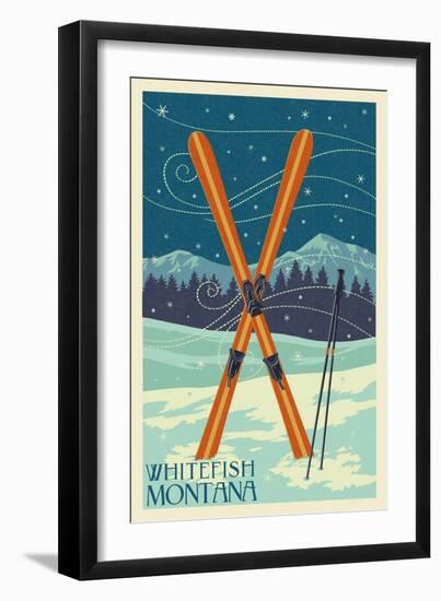 Whitefish, Montana - Crossed Skis-Lantern Press-Framed Art Print