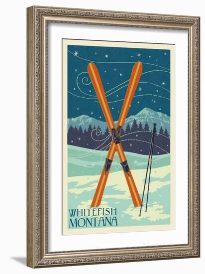 Whitefish, Montana - Crossed Skis-Lantern Press-Framed Premium Giclee Print