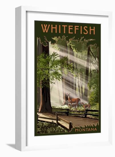 Whitefish, Montana - Deer and Fawns-Lantern Press-Framed Art Print