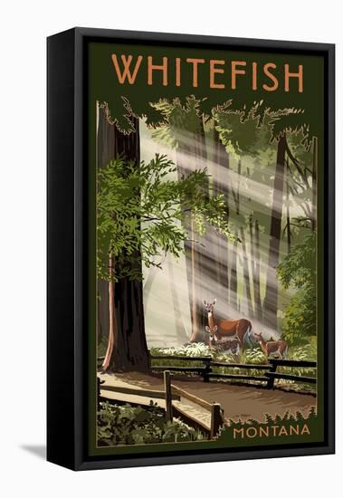 Whitefish, Montana - Deer and Fawns-Lantern Press-Framed Stretched Canvas