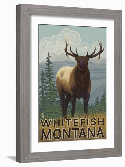 Whitefish, Montana - Elk Scene-Lantern Press-Framed Art Print