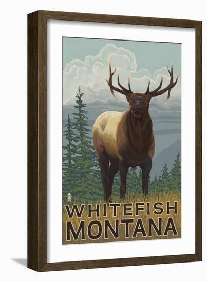 Whitefish, Montana - Elk Scene-Lantern Press-Framed Art Print
