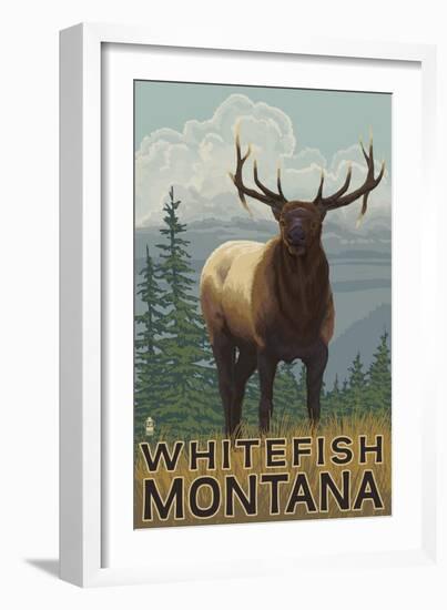 Whitefish, Montana - Elk Scene-Lantern Press-Framed Art Print