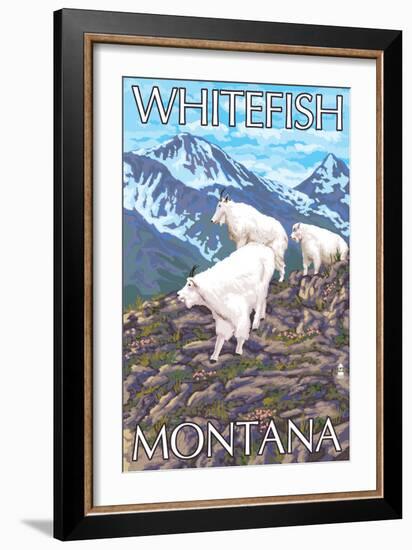 Whitefish, Montana - Mountain Goat Family-Lantern Press-Framed Art Print