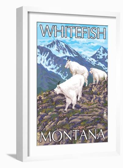 Whitefish, Montana - Mountain Goat Family-Lantern Press-Framed Art Print