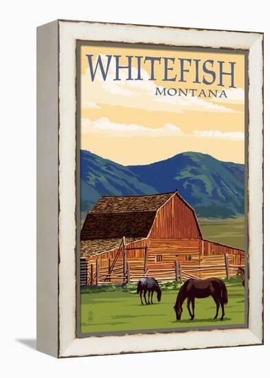 Whitefish, Montana - Red Barn and Horses-Lantern Press-Framed Stretched Canvas