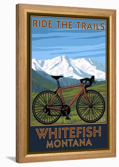 Whitefish, Montana - Ride the Trails-Lantern Press-Framed Stretched Canvas