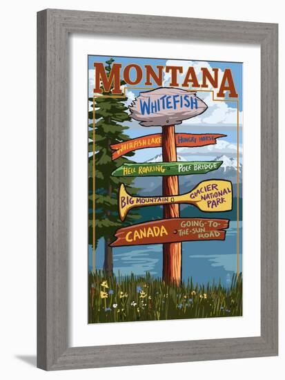 Whitefish, Montana - Sign Destinations-Lantern Press-Framed Art Print