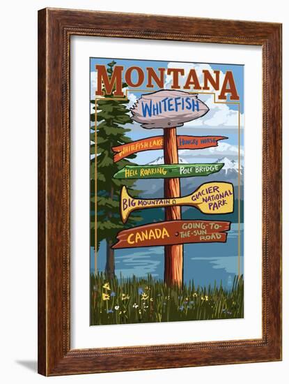 Whitefish, Montana - Sign Destinations-Lantern Press-Framed Art Print