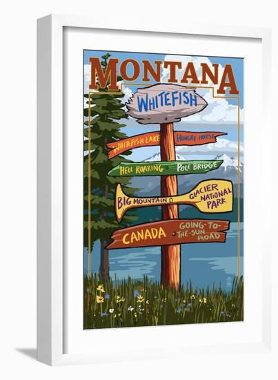 Whitefish, Montana - Sign Destinations-Lantern Press-Framed Art Print