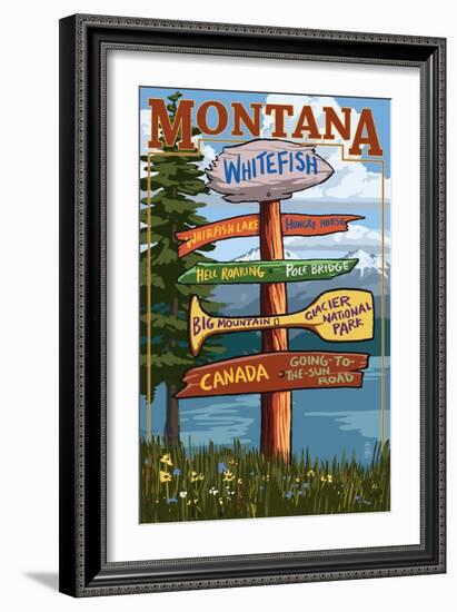 Whitefish, Montana - Sign Destinations-Lantern Press-Framed Art Print