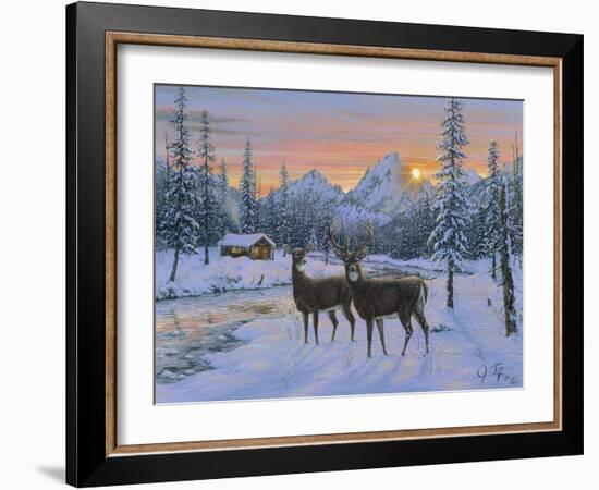 Whitetail and Cabin-Jeff Tift-Framed Giclee Print