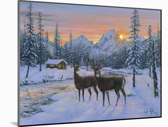 Whitetail and Cabin-Jeff Tift-Mounted Giclee Print