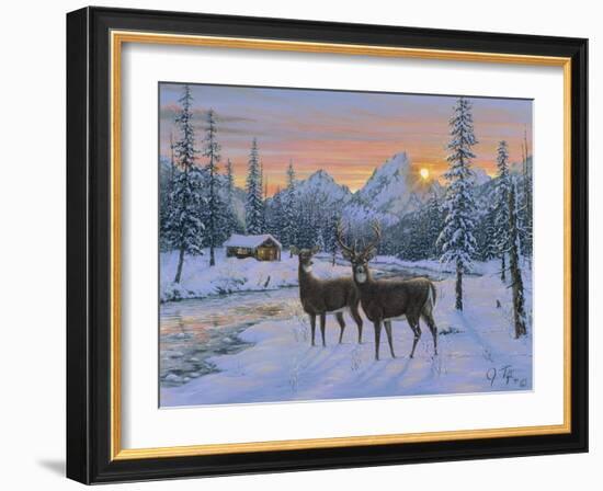 Whitetail and Cabin-Jeff Tift-Framed Giclee Print