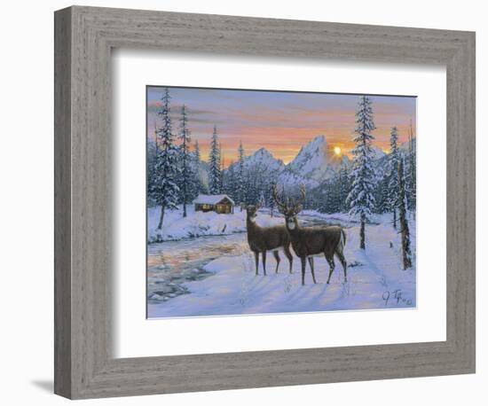 Whitetail and Cabin-Jeff Tift-Framed Giclee Print