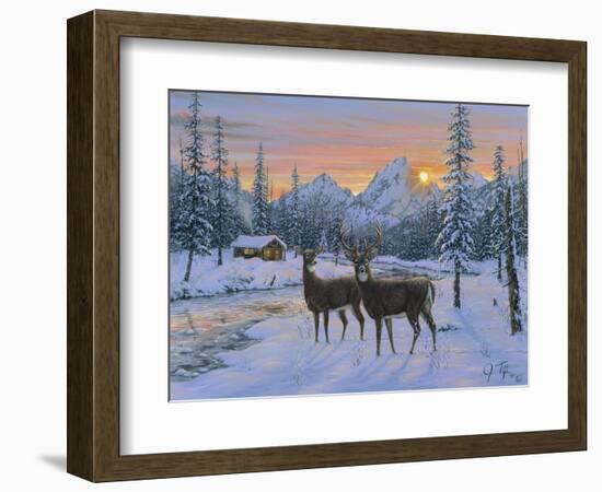 Whitetail and Cabin-Jeff Tift-Framed Giclee Print