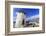 Whitewashed windmill, view of Mykonos Town (Chora) and cruise ships in distance, Mykonos, Cyclades,-Eleanor Scriven-Framed Photographic Print