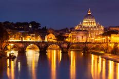 Night View at St. Peter's Cathedral in Rome, Italy-whitewizzard-Framed Photographic Print