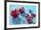 Whole and Cut Pomegranates on Turquoise Wooden Table-Jana Ihle-Framed Photographic Print