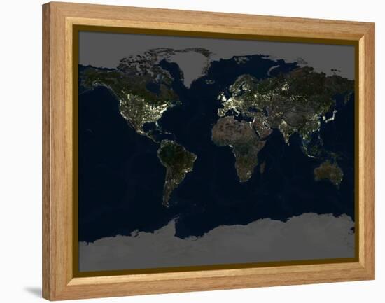 Whole Earth At Night, Satellite Image-PLANETOBSERVER-Framed Premier Image Canvas