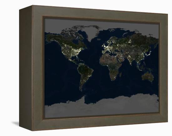 Whole Earth At Night, Satellite Image-PLANETOBSERVER-Framed Premier Image Canvas