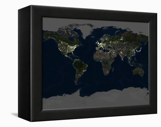 Whole Earth At Night, Satellite Image-PLANETOBSERVER-Framed Premier Image Canvas