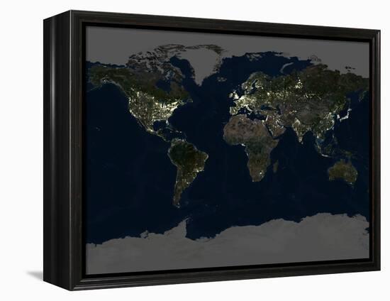 Whole Earth At Night, Satellite Image-PLANETOBSERVER-Framed Premier Image Canvas