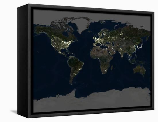 Whole Earth At Night, Satellite Image-PLANETOBSERVER-Framed Premier Image Canvas