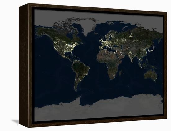 Whole Earth At Night, Satellite Image-PLANETOBSERVER-Framed Premier Image Canvas