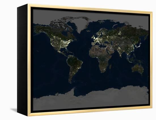 Whole Earth At Night, Satellite Image-PLANETOBSERVER-Framed Premier Image Canvas